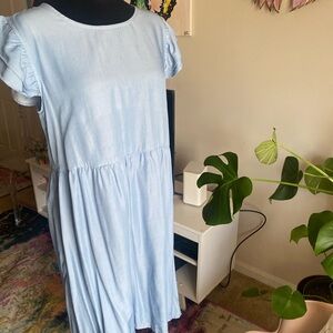 Light Blue Chambray Ruffle Sleeve Dress